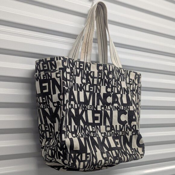 Calvin Klein Large Tote Bag Retro distressed black and white - Picture 2 of 10